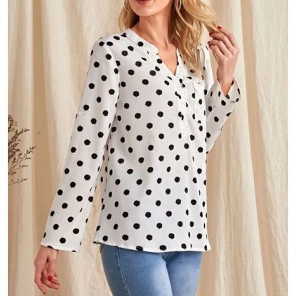 Anthro Maeve Women White Blouse Polka Dots Small - Picture 1 of 11